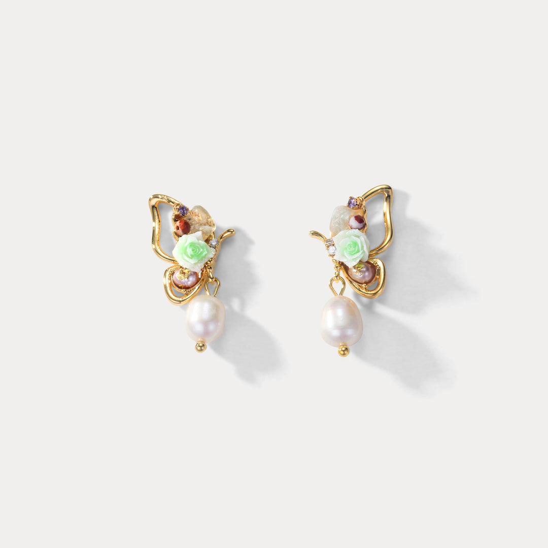 Selenichast Butterfly Pearl Dangle Earrings
