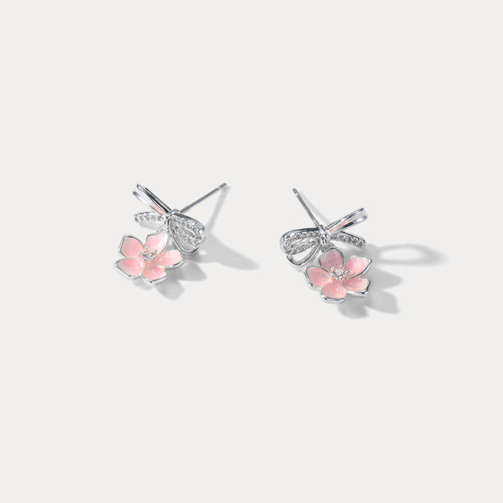 Sakura Bow Silver Earrings