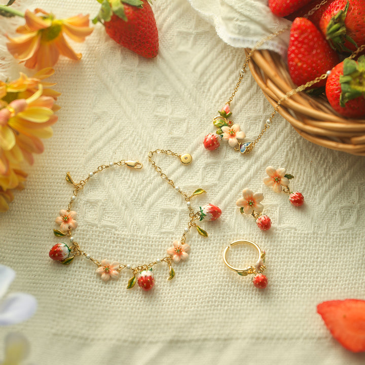 Strawberry Enamel Flower Bracelet