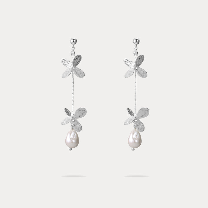 Selenichast Silver Dangle Pearl Earrings