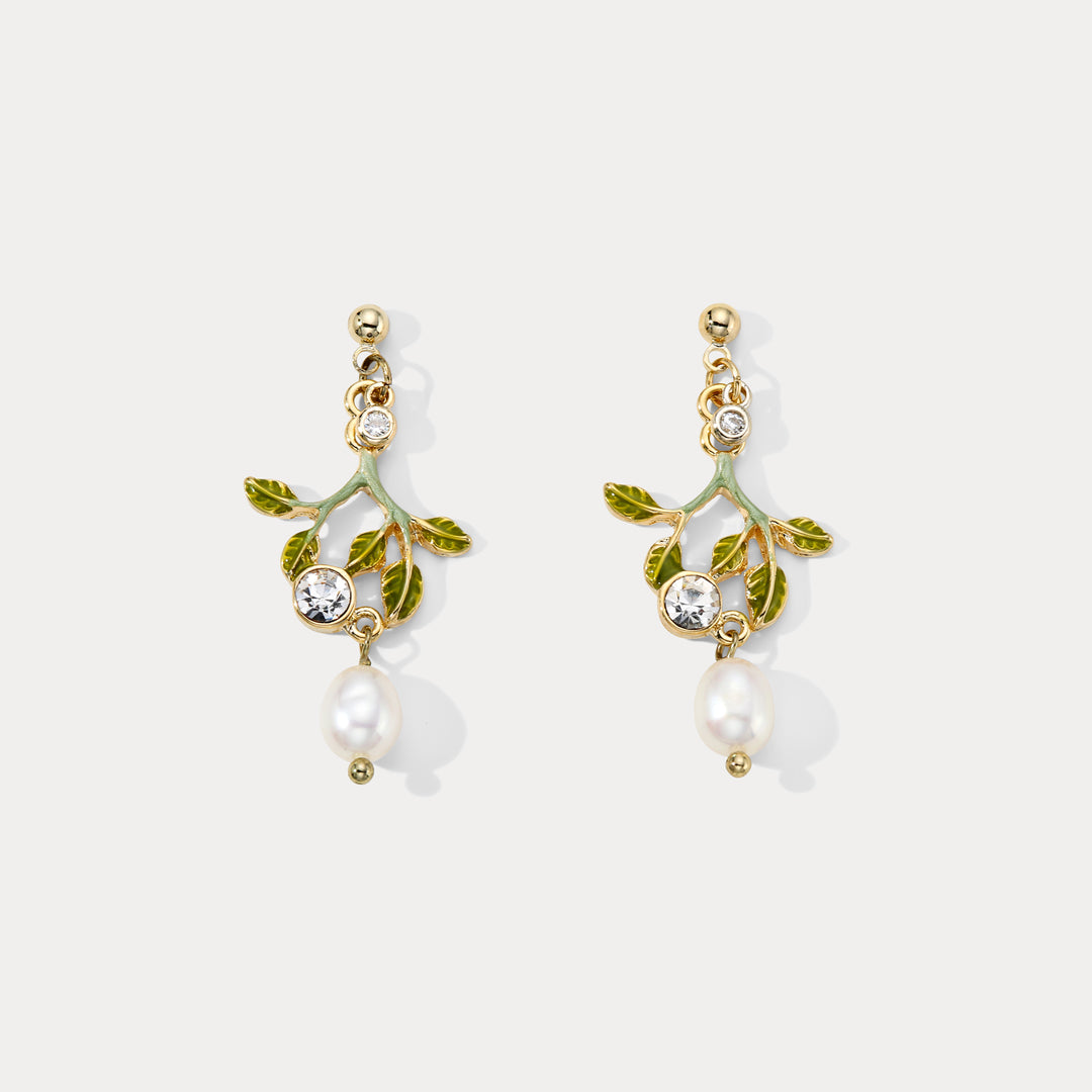 Selenichast Leaf Pearl Earrings