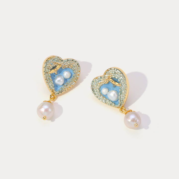 Selenichast Mermaid Tail Heart Earrings with Pearl