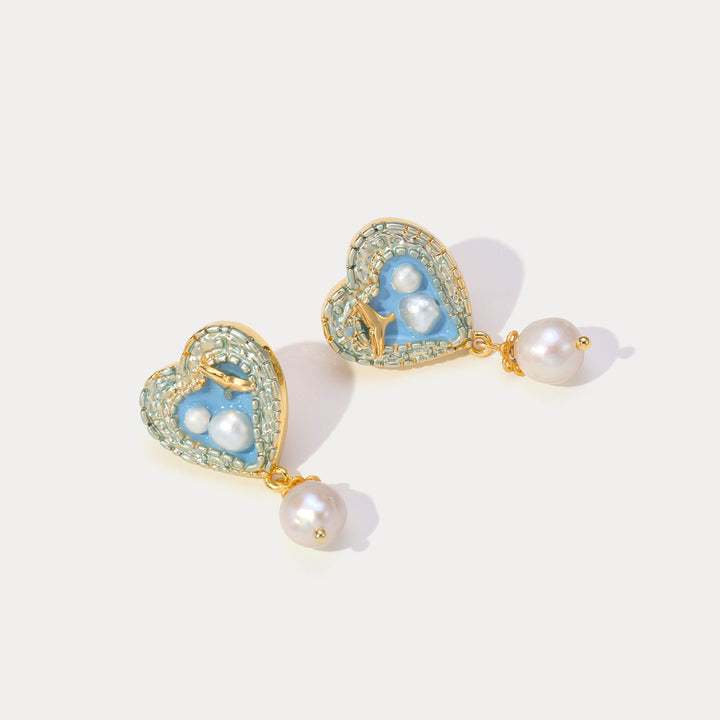 Selenichast Mermaid Tail Heart Earrings with Pearl