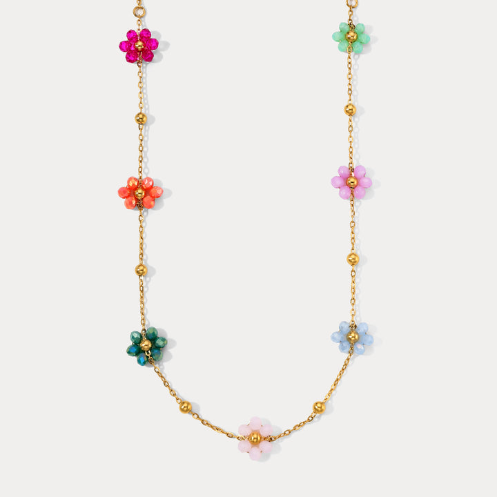 Selenichast Gold Flower Beaded Necklace