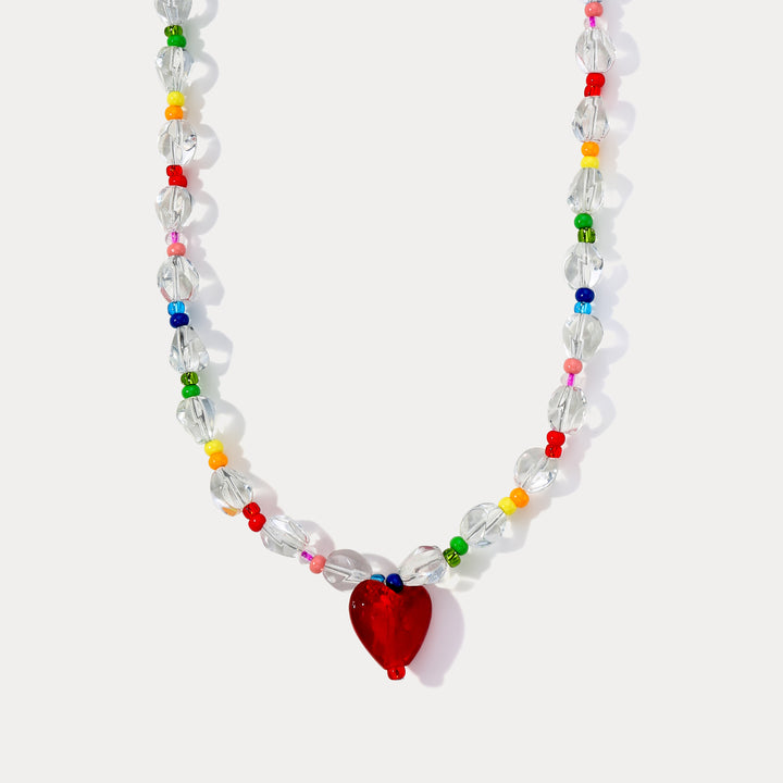 Selenichast Rainbow Heart Beaded Necklace