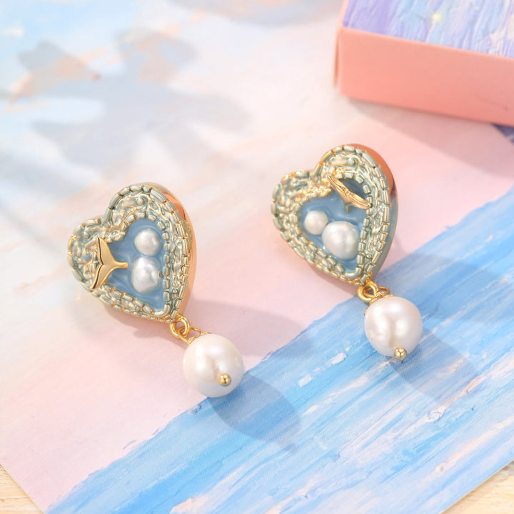 Selenichast Mermaid Tail Heart Earrings with Pearl
