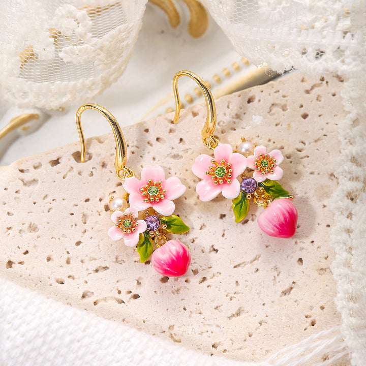 Peach Flowers Dangling Earrings