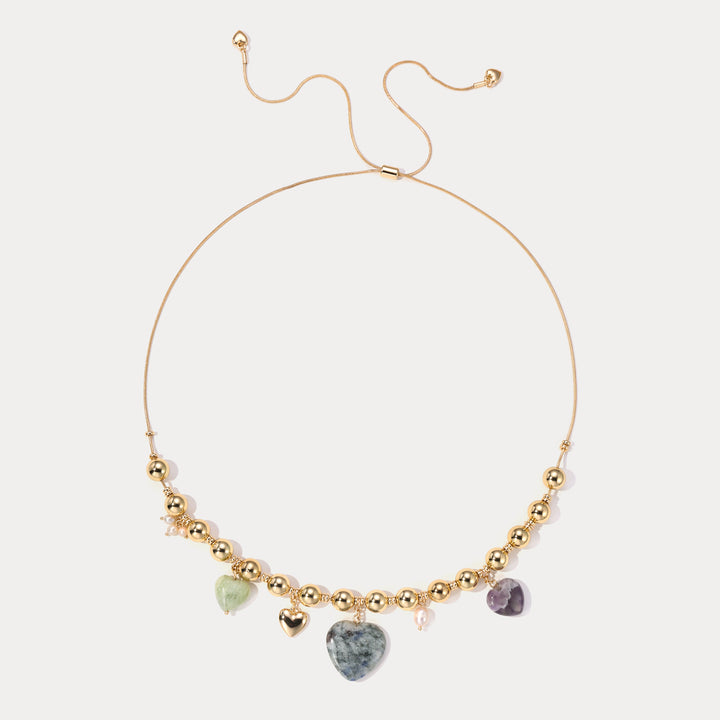 Selenichast Natural Stone Heart Necklace with Pearl
