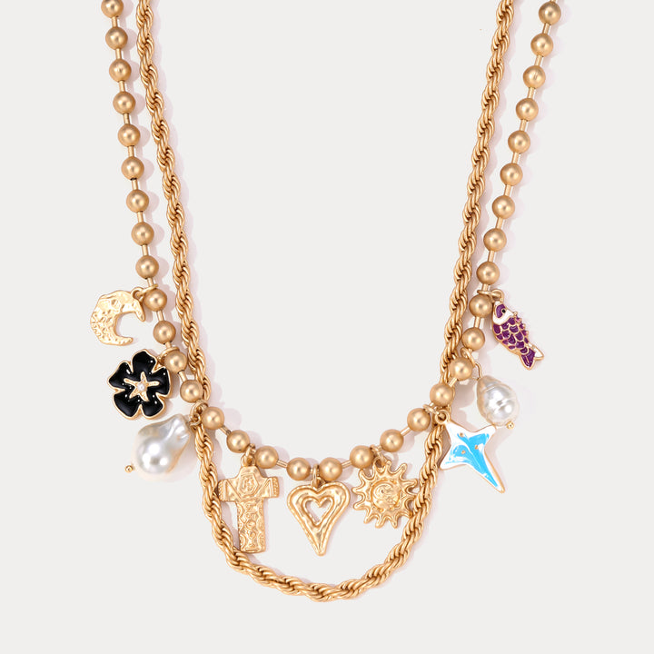 Selenichast Vintage Layered Moonstar Necklace