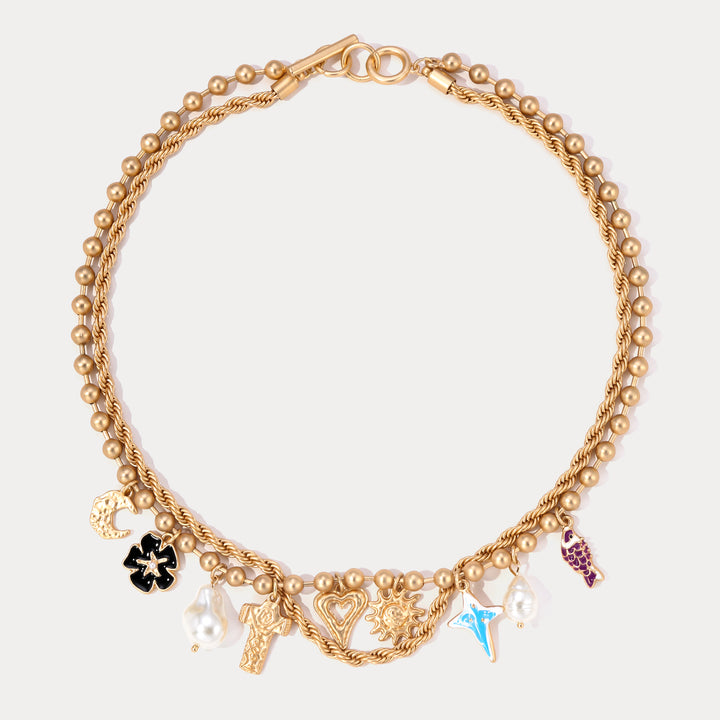 Selenichast Vintage Layered Moonstar Necklace