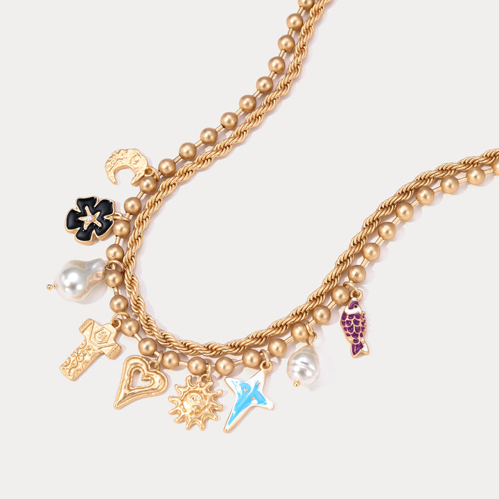 Selenichast Vintage Layered Moonstar Necklace