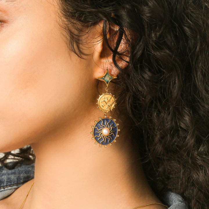 Selenichast Blue Celestial Disc Earrings