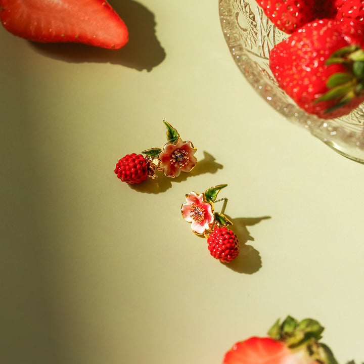 Delicate Raspberry Enamel Earrings