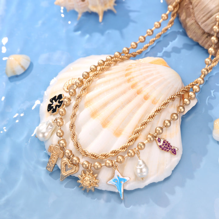 Selenichast Vintage Layered Moonstar Necklace