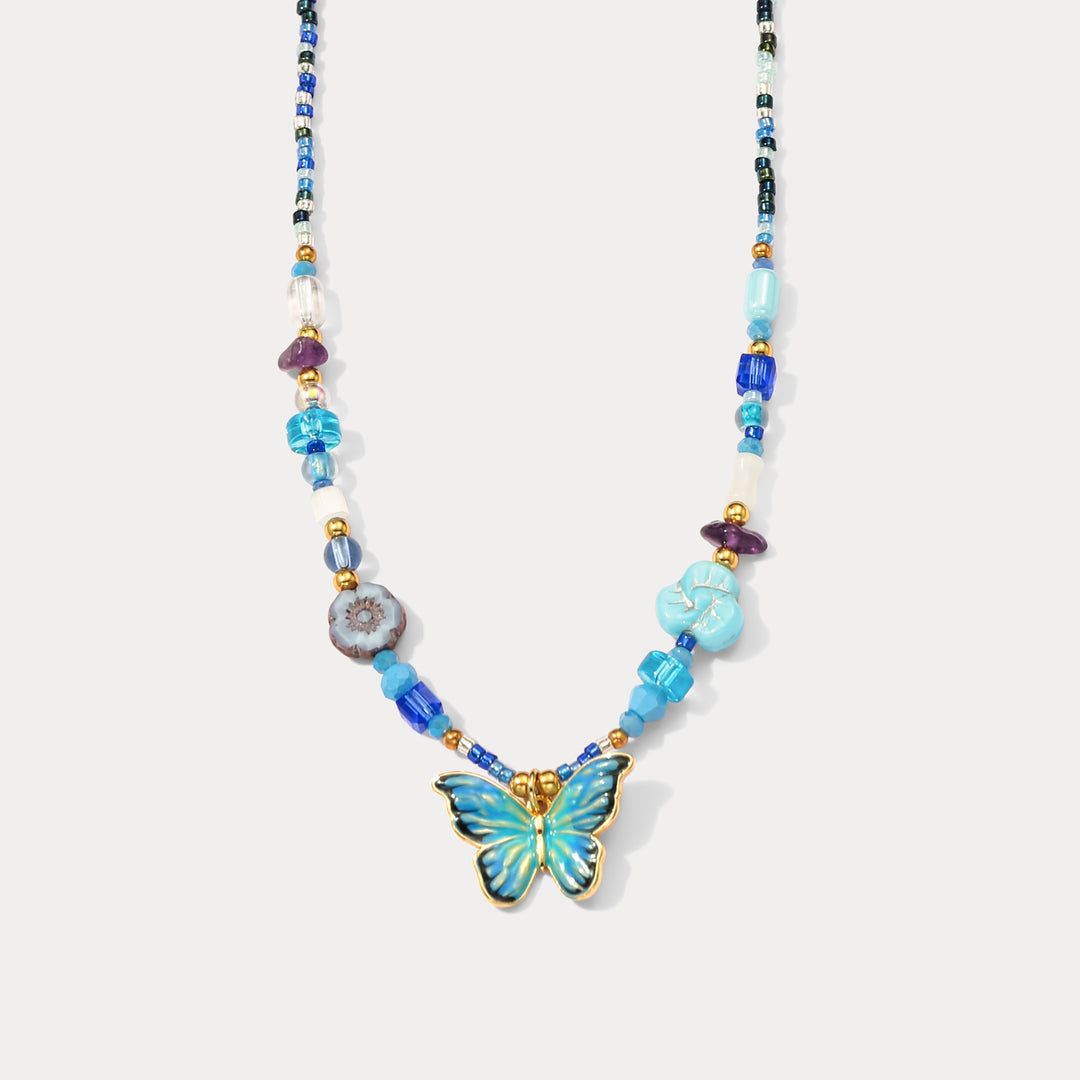Selenichast Czech Bead Butterfly Enamel Necklace