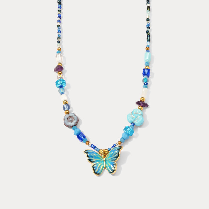 Selenichast Czech Bead Butterfly Enamel Necklace