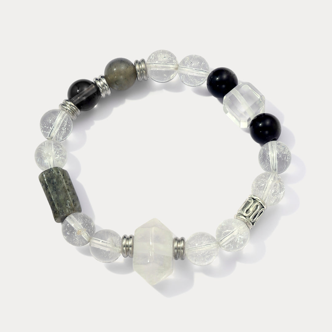 Selenichast Obsidian and Clear Quartz Bracelet