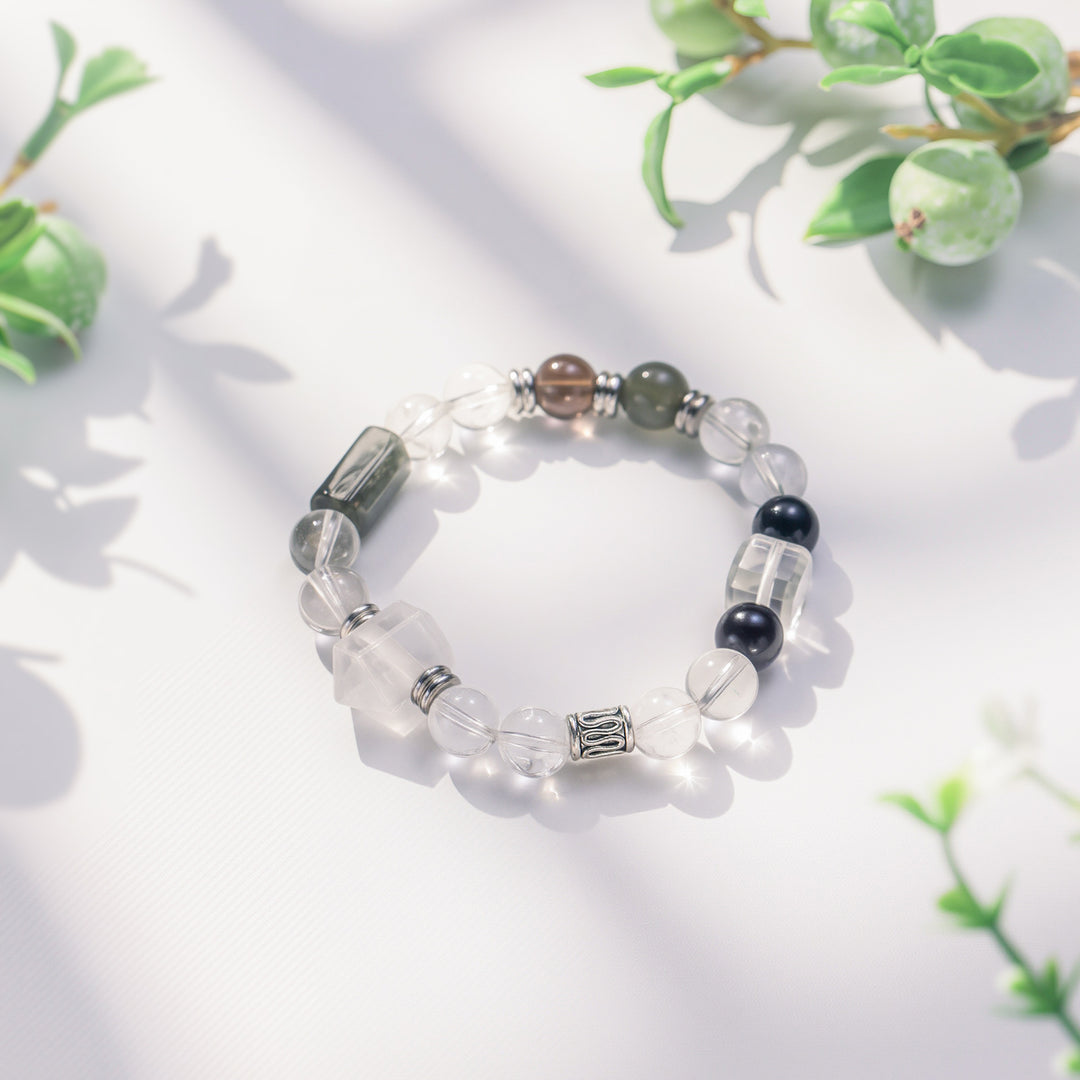 Obsidian and Clear Quartz Bracelet