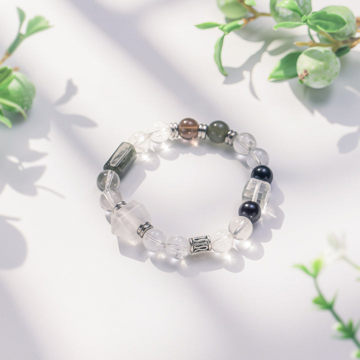 Obsidian and Clear Quartz Bracelet