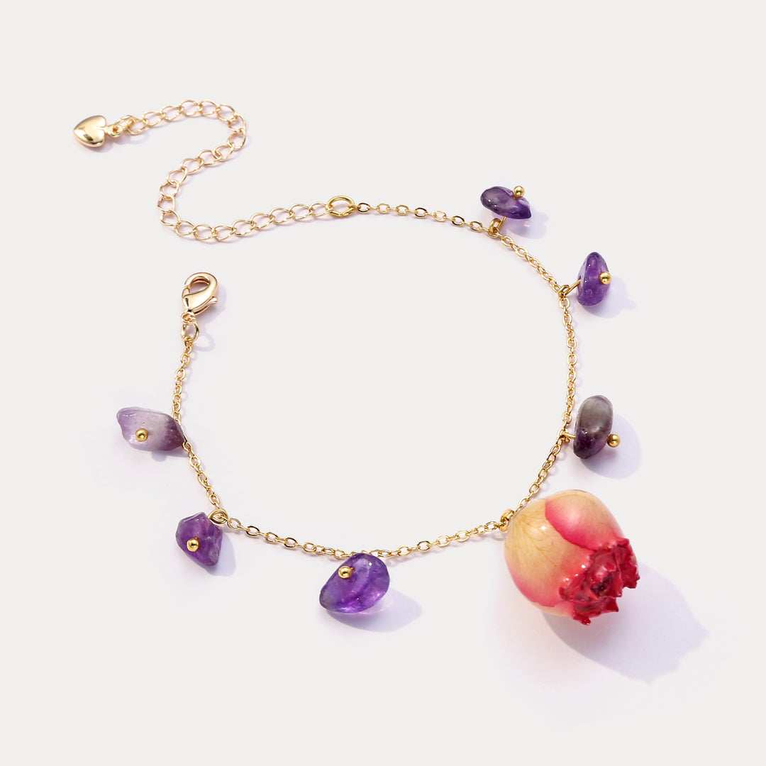 Dried Rose Crystal Charm Bracelet