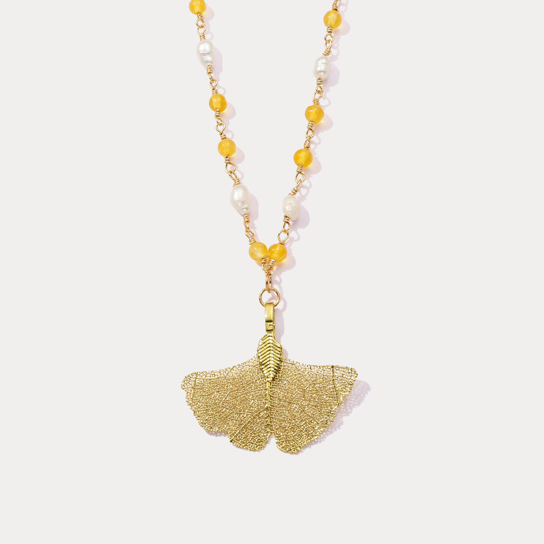 Selenichast Gold Ginkgo Leaf Bead Neclace
