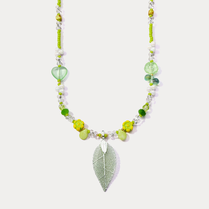 Selenichast Green Leaf Bead Necklace