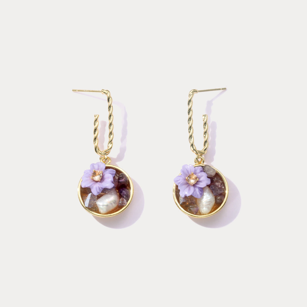 Selenichast Purple Flower Pearl Earrings