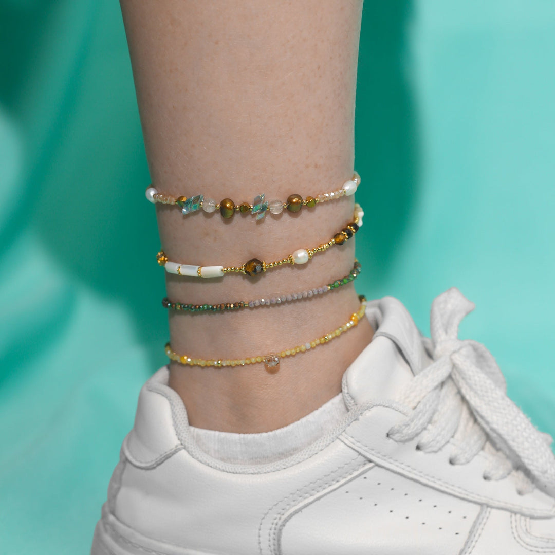 Colorful Natural Stone Beaded Anklet Set