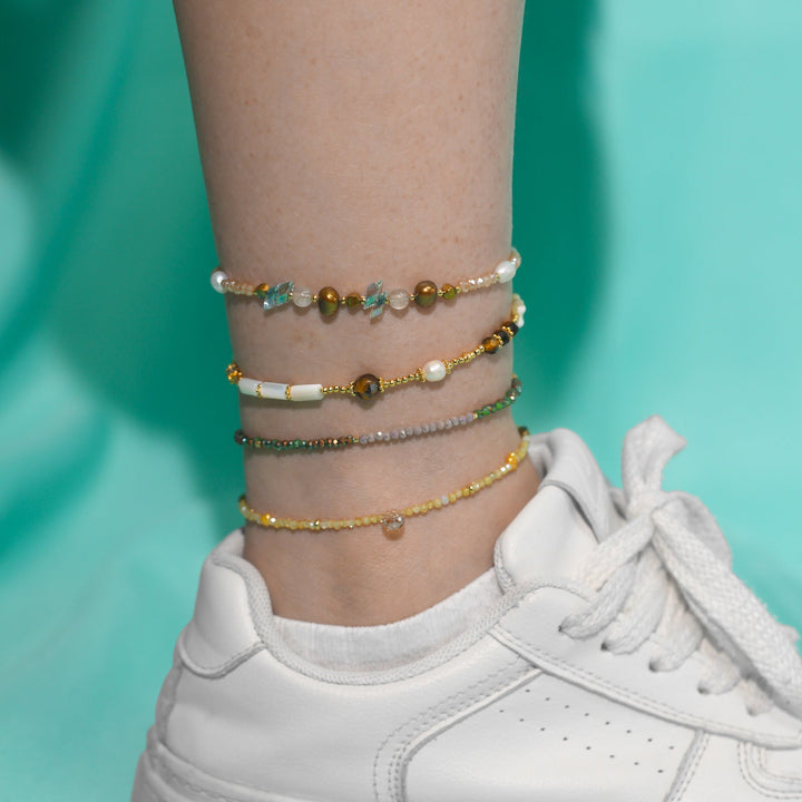 Colorful Natural Stone Beaded Anklet Set