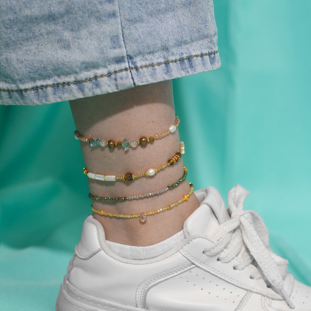 Colorful Natural Stone Beaded Anklet Set