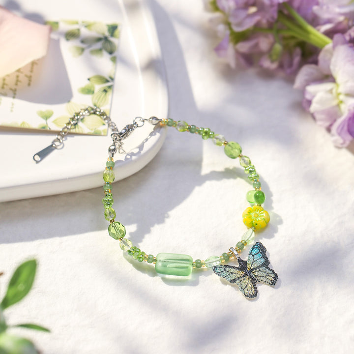 Czech Bead Green Butterfly Bracelet