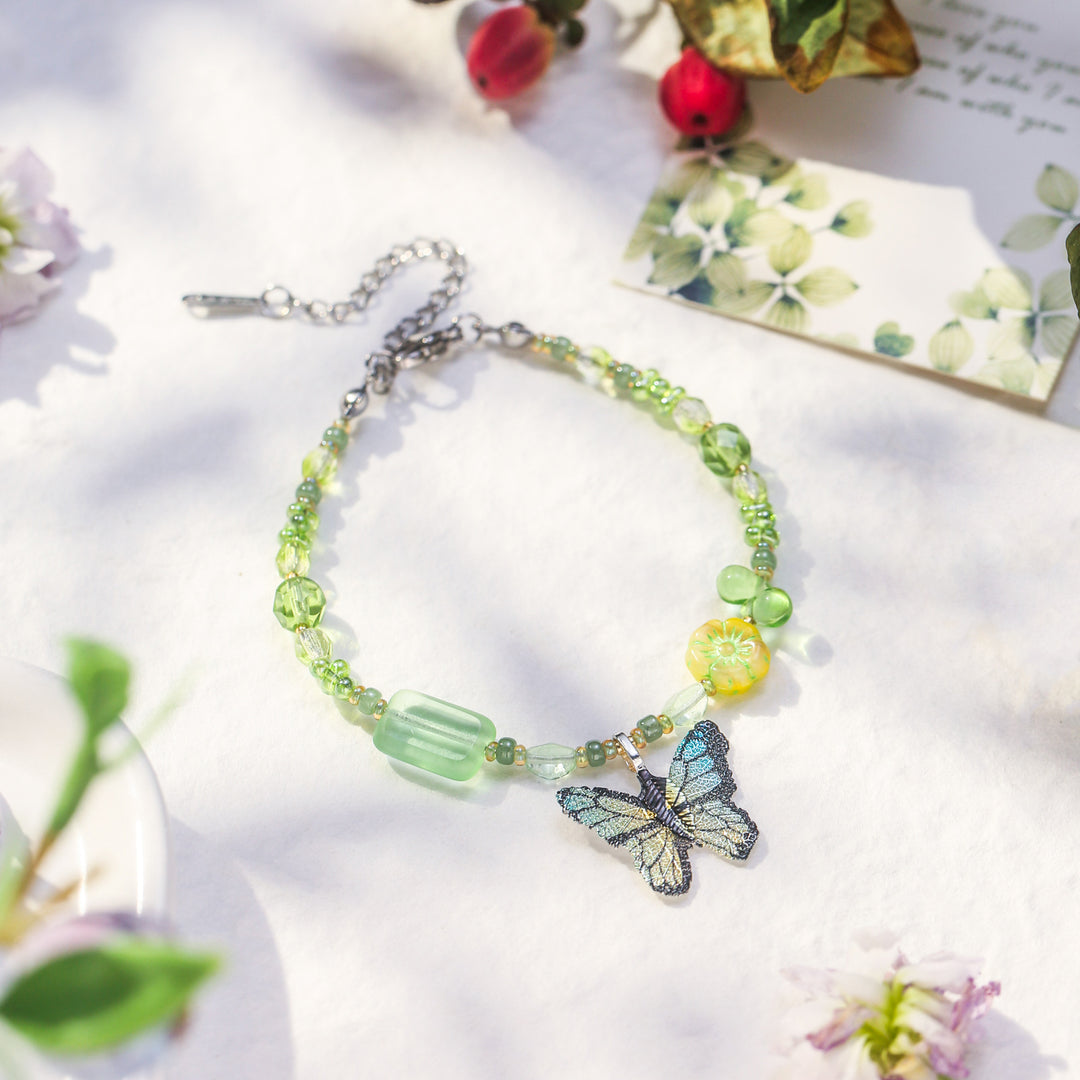 Czech Bead Green Butterfly Bracelet
