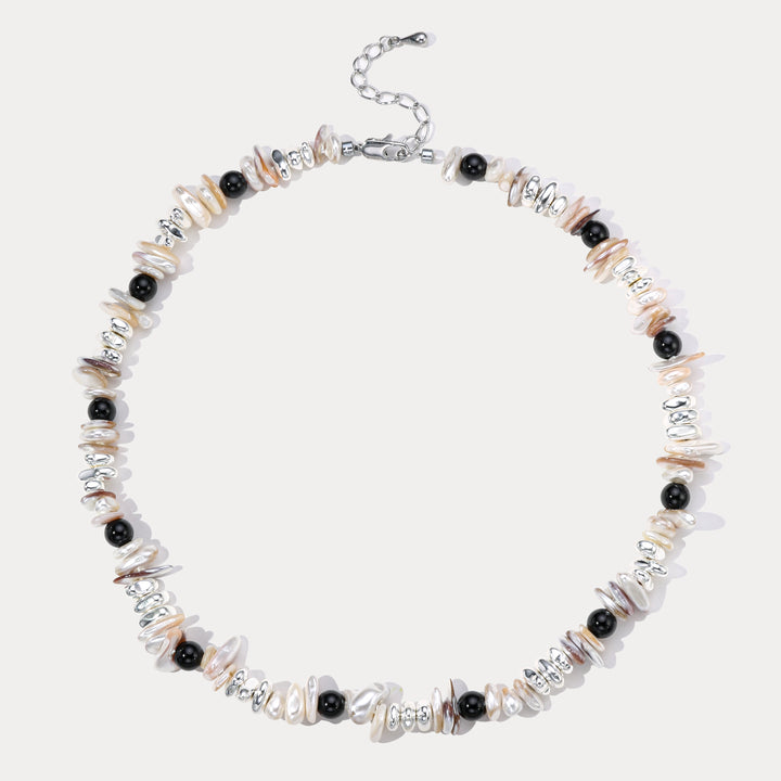 Selenichast Black and White Pearl Silver Necklace