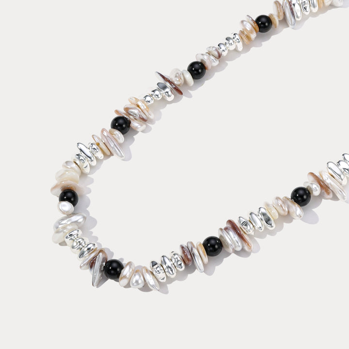 Selenichast Black and White Pearl Silver Necklace