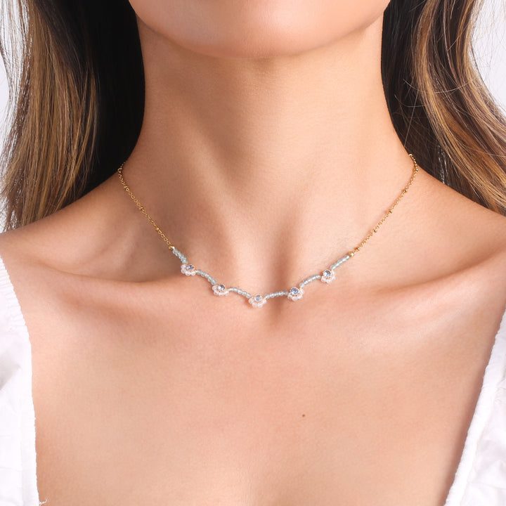 Aquamarine Blume Perlen Halskette