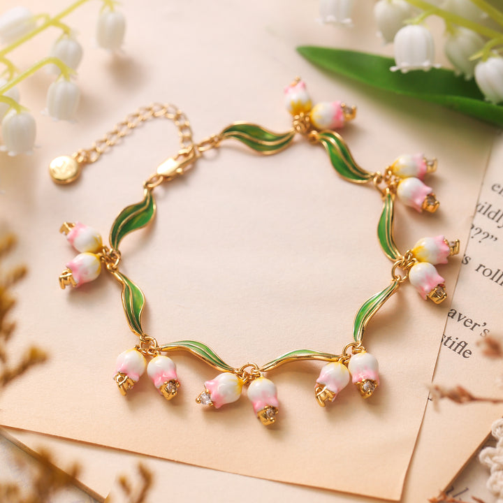 Delicate Lily Of The Valley Enamel Bracelet