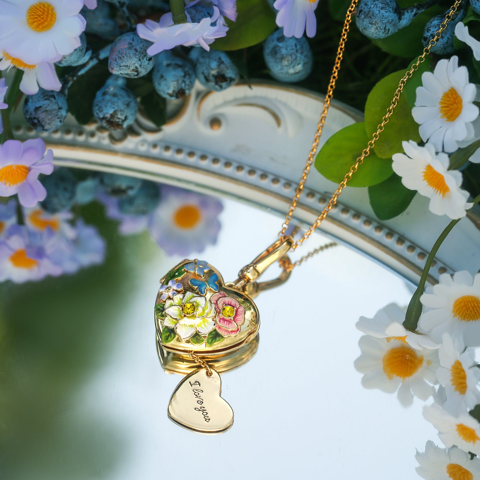 Dainty Flower Heart Locket Necklace