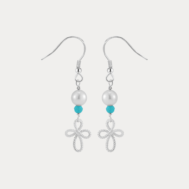 Selenichast Pearl Turquoise Flower Drop Earrings