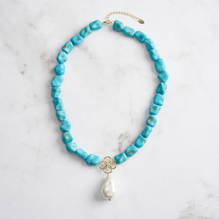 Selenichast Turquoise Baroque Pearl Pendant Necklace