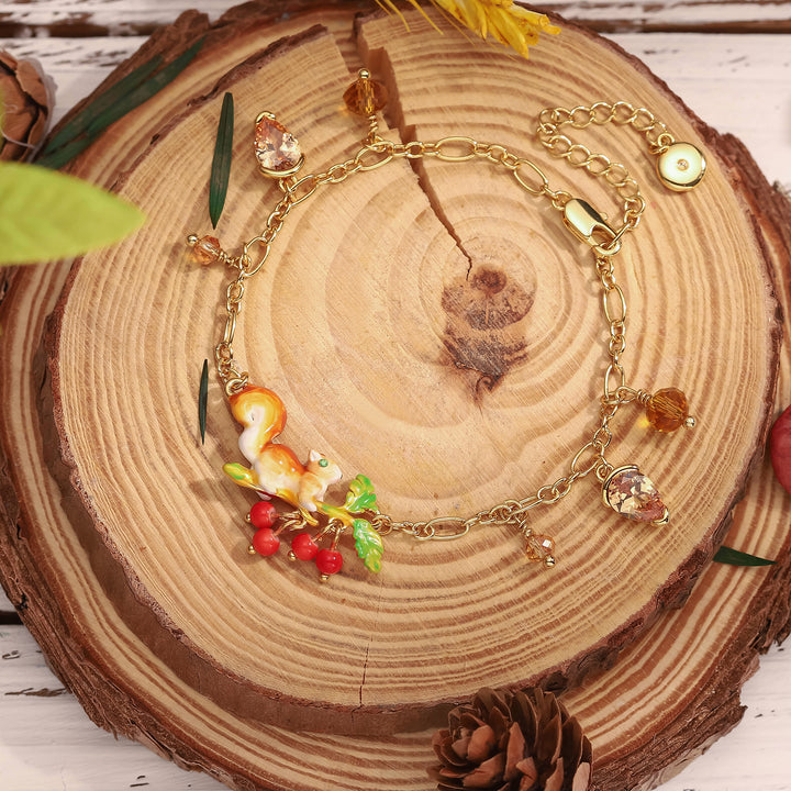 Enamel Squirrel Diamond Acorn Bracelet