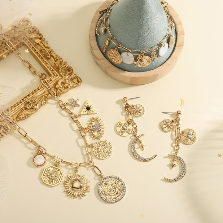 Guardian of Moon Star Diamond Studs Astrology Gold Jewelry Set