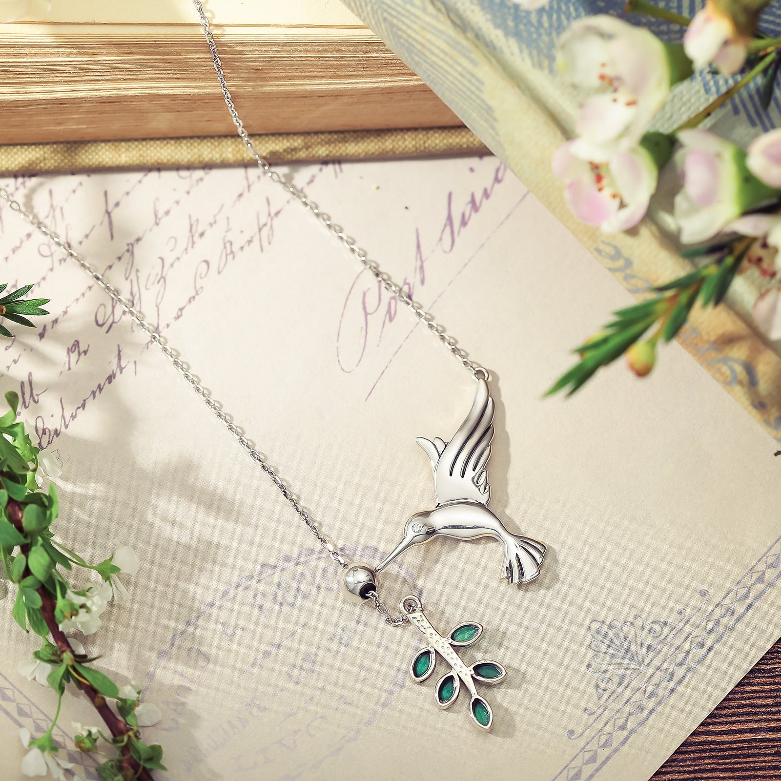 Hummingbird & Olive Branch Adjustable Necklace