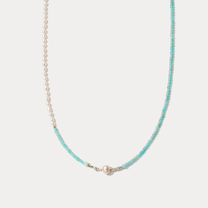 Selenichast Blue Seed Bead Pearl Necklace