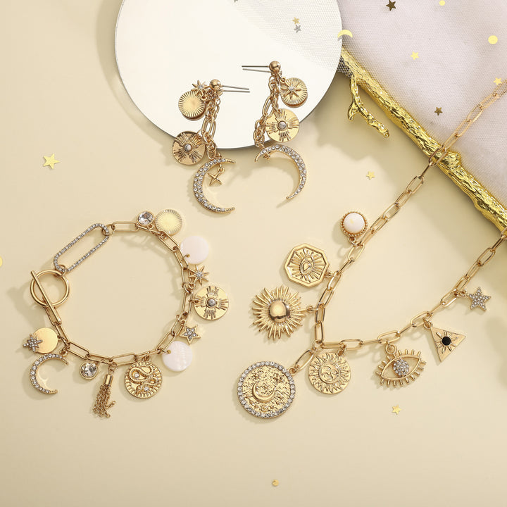 Guardian of Moon Star Diamond Studs Astrology Jewelry Set