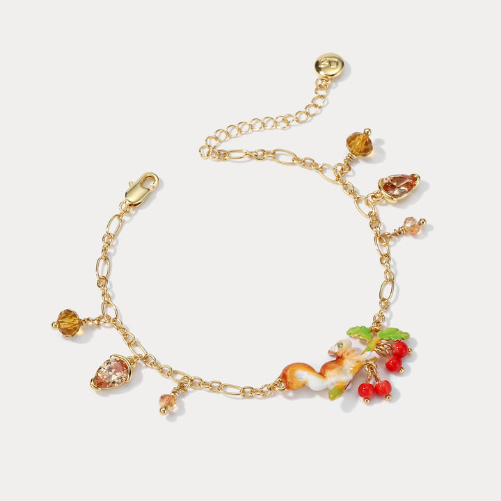 Squirrel Diamond Acorn Charms Bracelet