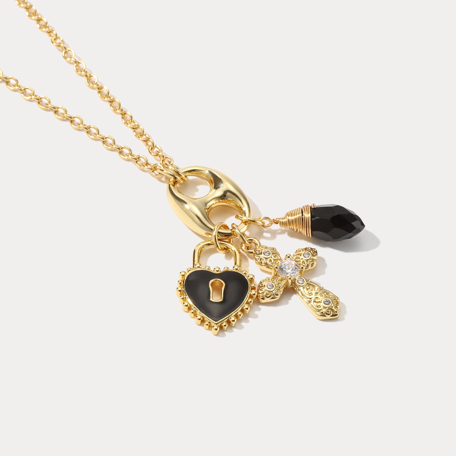 Heart Cross Pendant Gold Necklace