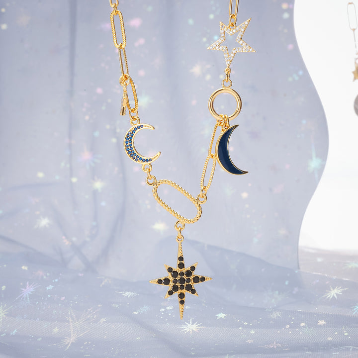 Moon Star Diamond Y Necklace