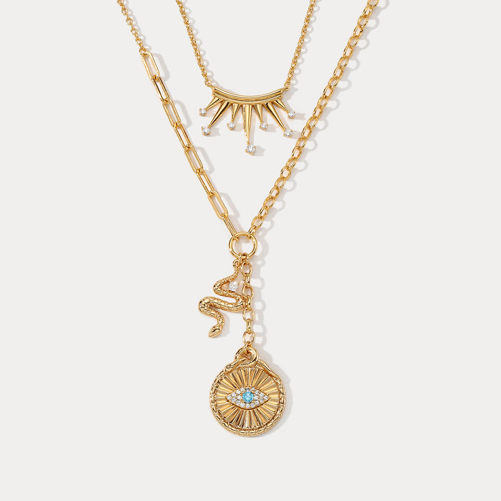 Selenichast Evil Eye Crown Layered Necklace