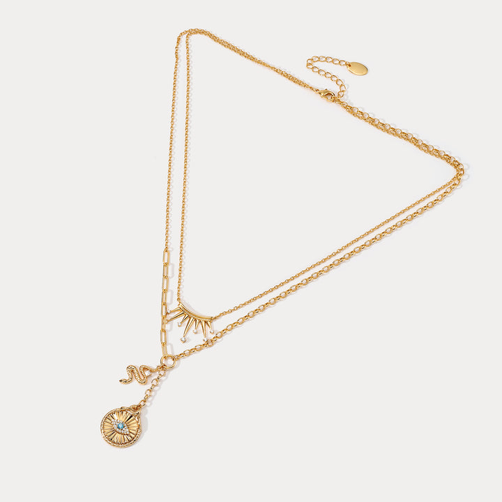 Blue Evil Eye Crown Layered Necklace