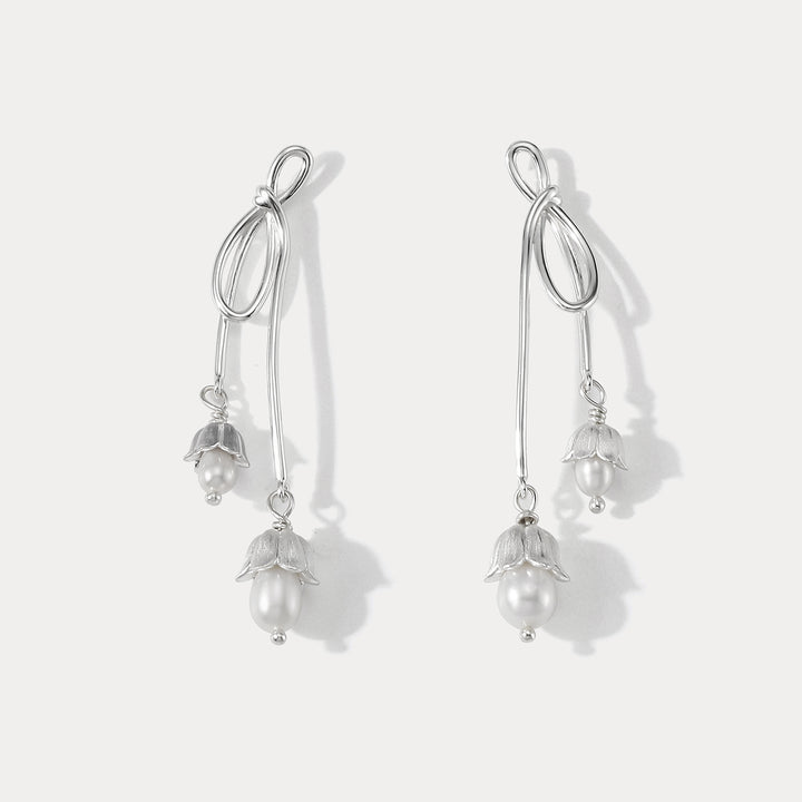 925 Sterling Silver Lily Of The Valley Bow Earrings